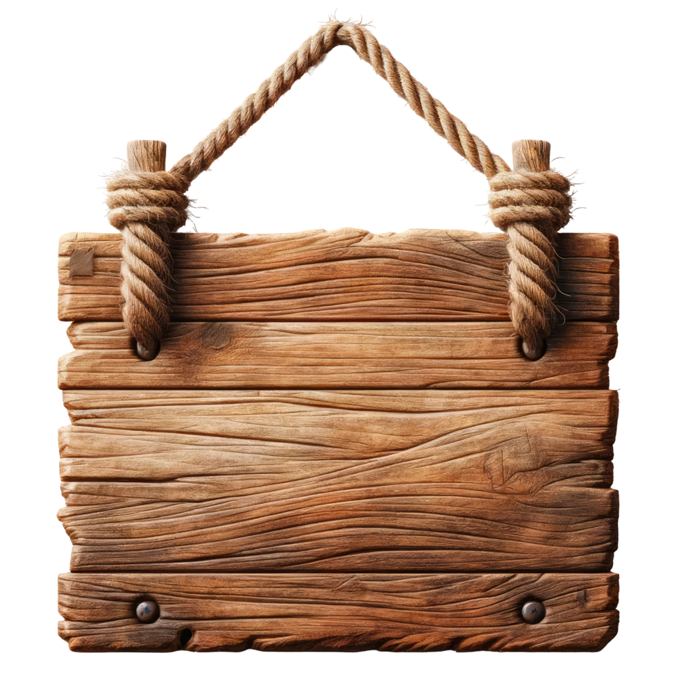 AI generated Wooden Signboard with Rope Hanger Isolated png