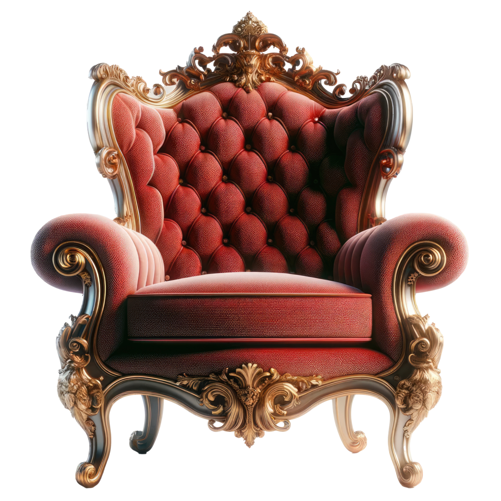 ai généré luxueux rouge et or baroque trône chaise isolé png