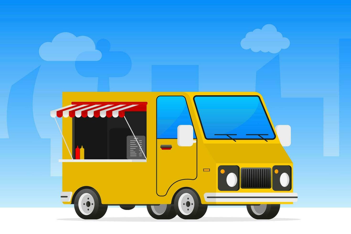 Food bus in retro style. Street Food truck. Vector illustration.