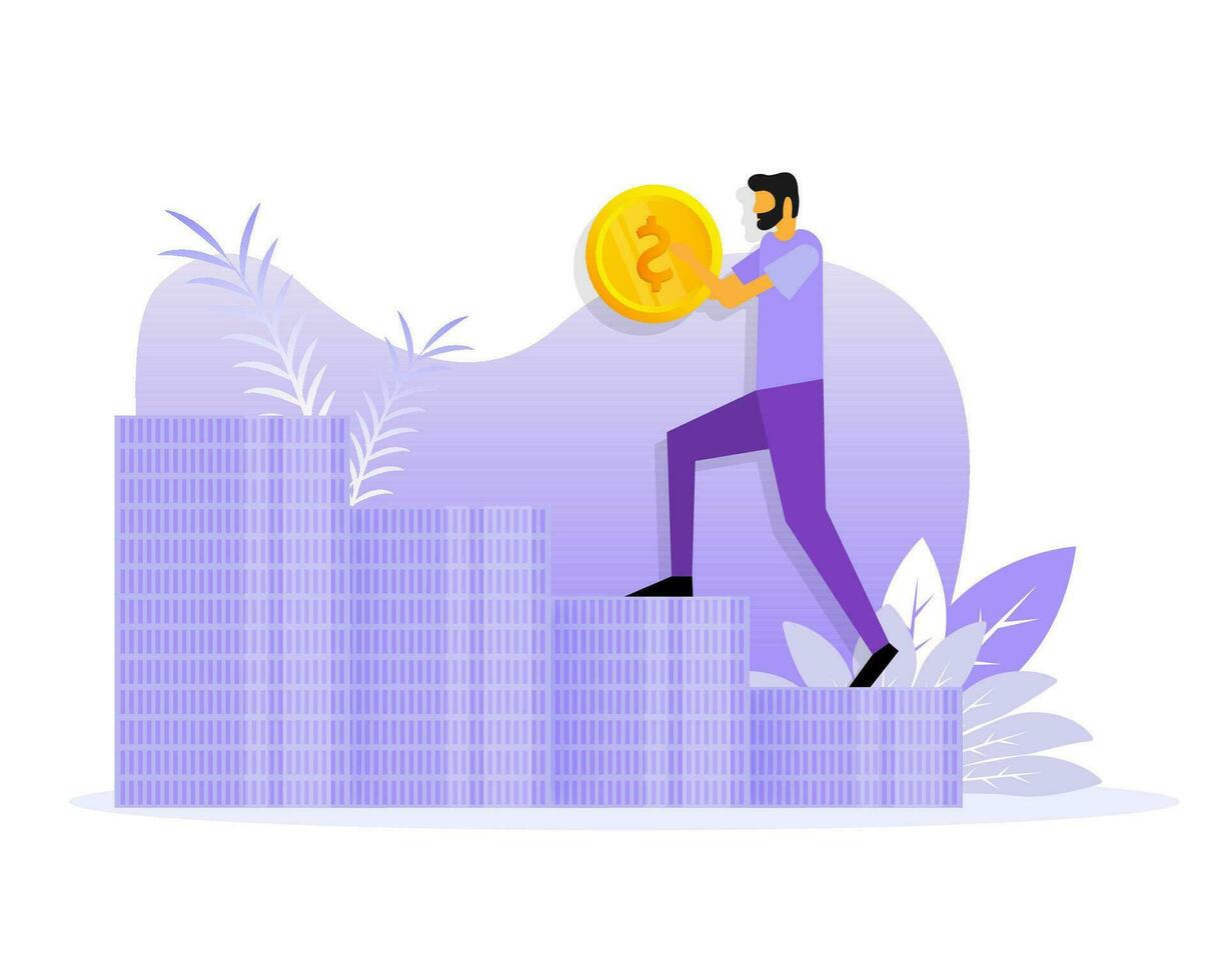 Flat illustration with investment management people coins. Flat vector illustration