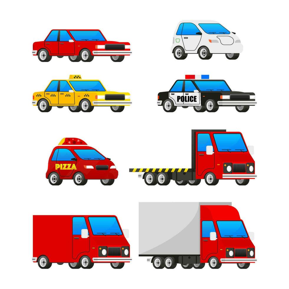 Collection car for web design. Urban, city cars and vehicles transport. vector