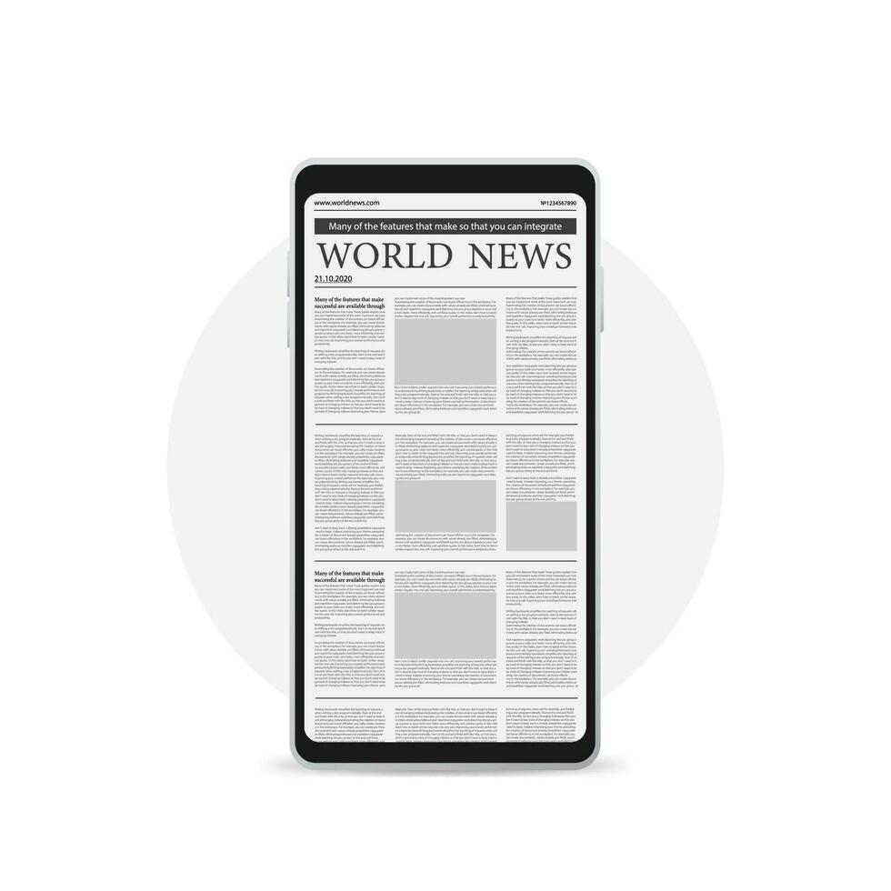 Digital News Concept with Business Newspaper on screen Smartphone, icon isolated on white. Vector illustration.