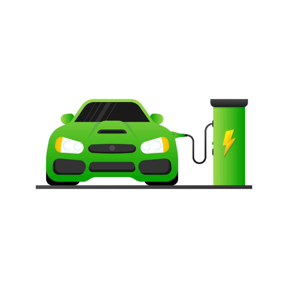 Electric car and Electrical charging station symbol on a white background. Vector illustration