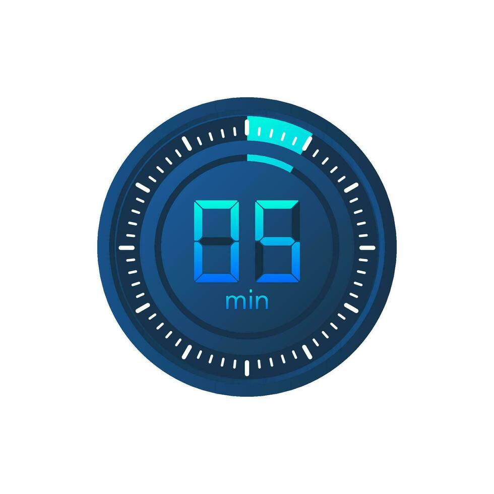 The 5 minutes, stopwatch vector icon. Stopwatch icon in flat style on a white background. Vector stock illustration.