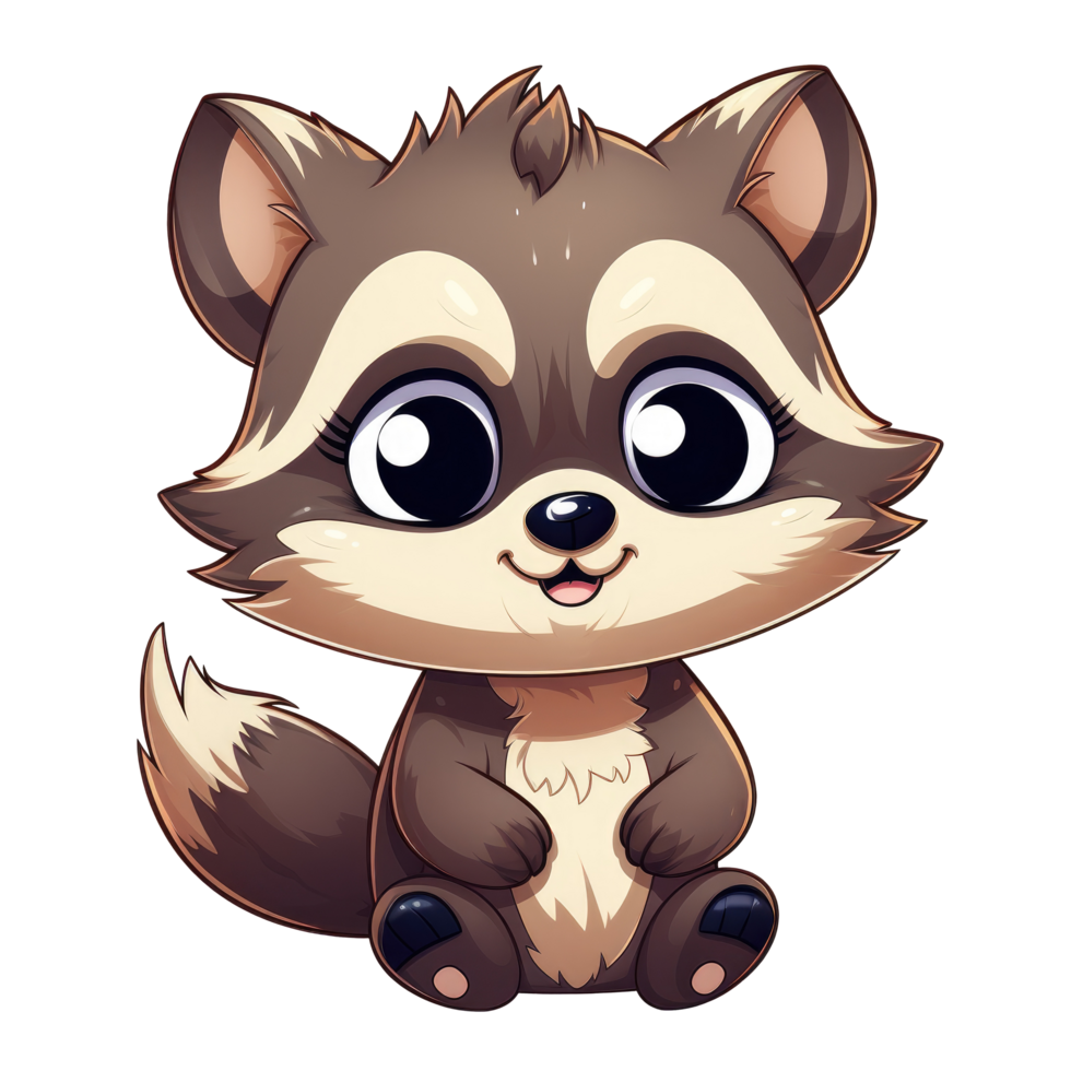 AI generated cute chibi raccoon. cartoon raccoon character. png