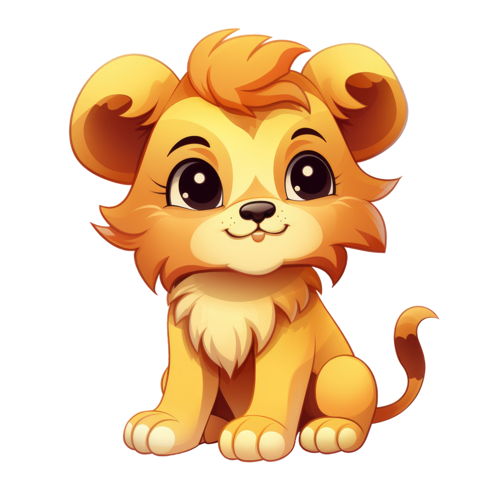 AI generated cute chibi lion. cartoon lion character. png