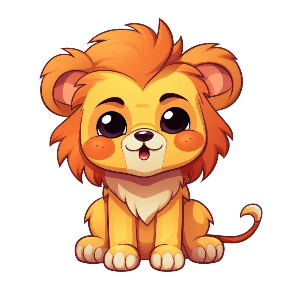 AI generated cute chibi lion. cartoon lion character. png