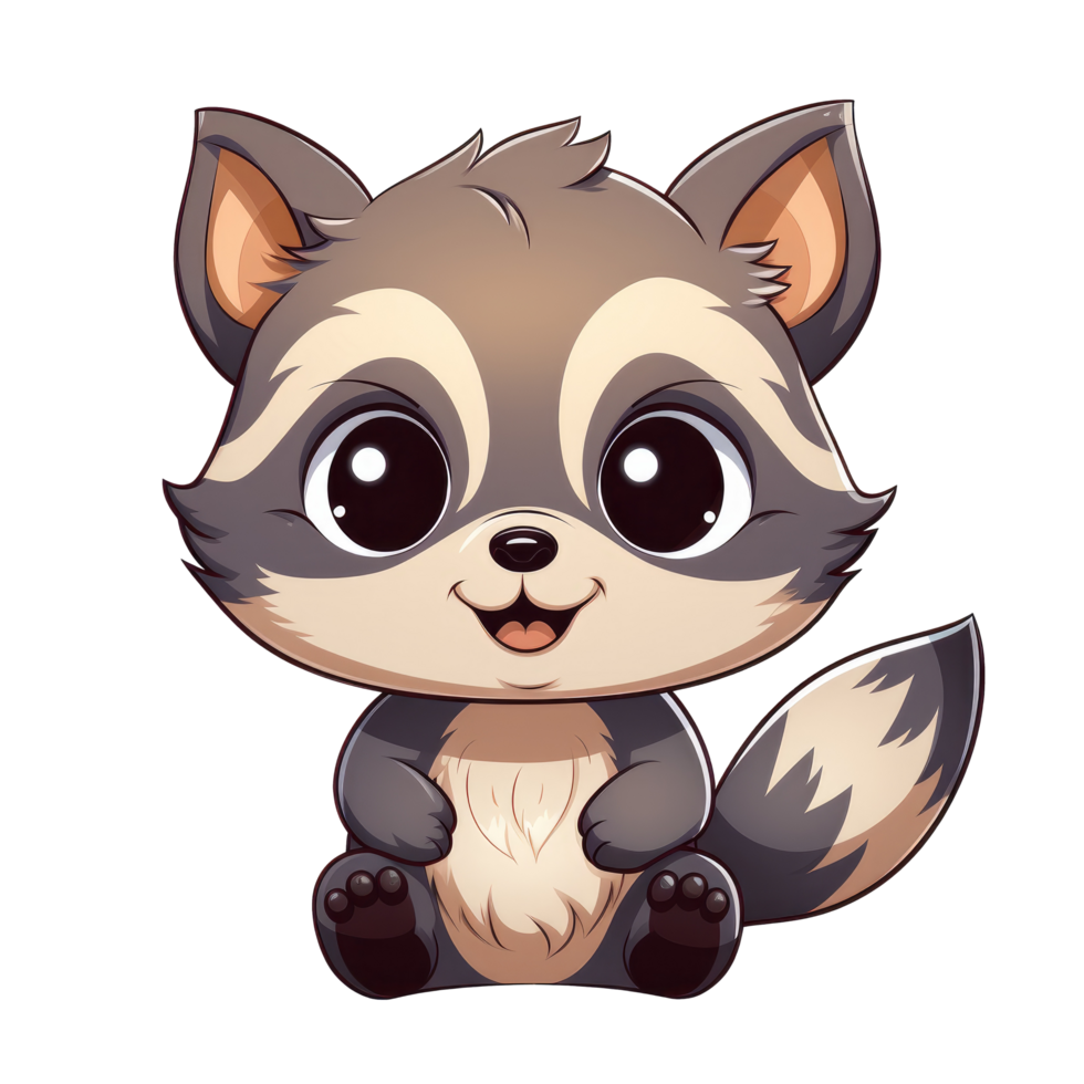 AI generated cute chibi raccoon. cartoon raccoon character. png