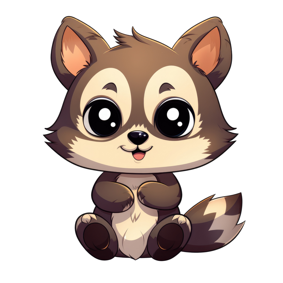 AI generated cute chibi raccoon. cartoon raccoon character. png