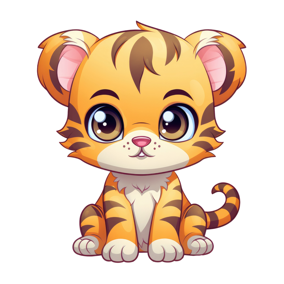 AI generated cute chibi tiger. cartoon tiger character. png