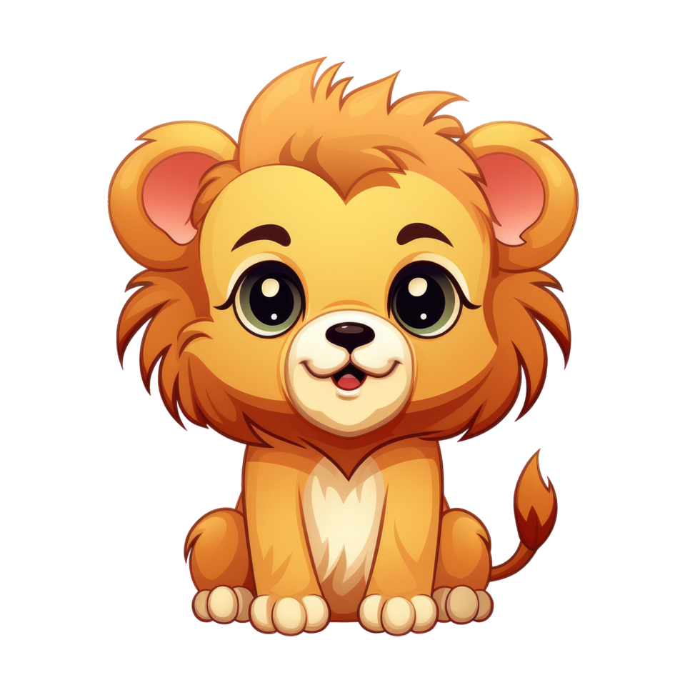 AI generated cute chibi lion. cartoon lion character. png