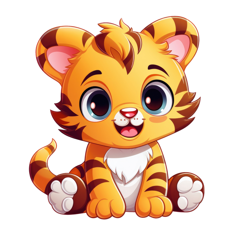 AI generated cute chibi tiger. cartoon tiger character. png
