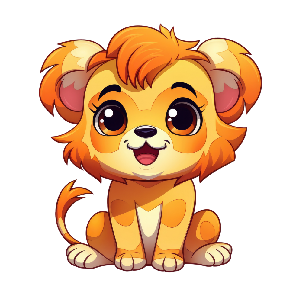 ai generado linda chibi león. dibujos animados león personaje. png