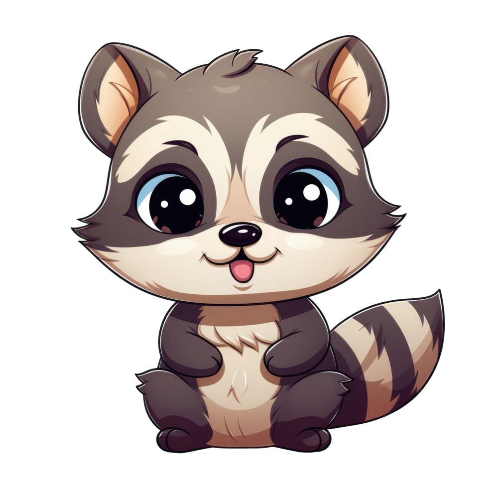 AI generated cute chibi raccoon. cartoon raccoon character. png