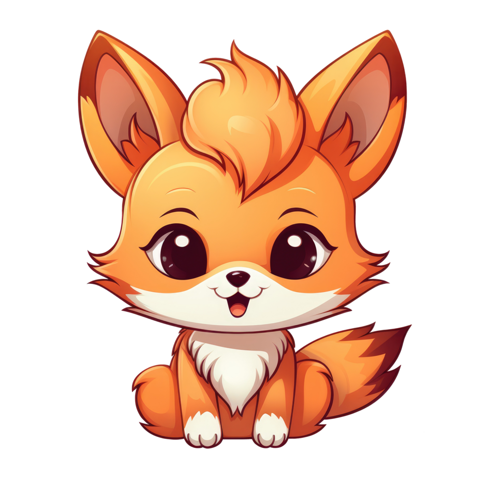 AI generated cute chibi fox. cartoon fox character. png