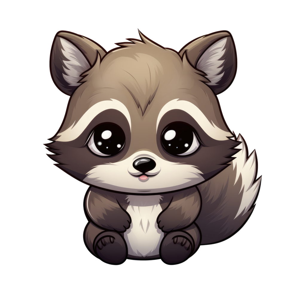 AI generated cute chibi raccoon. cartoon raccoon character. png