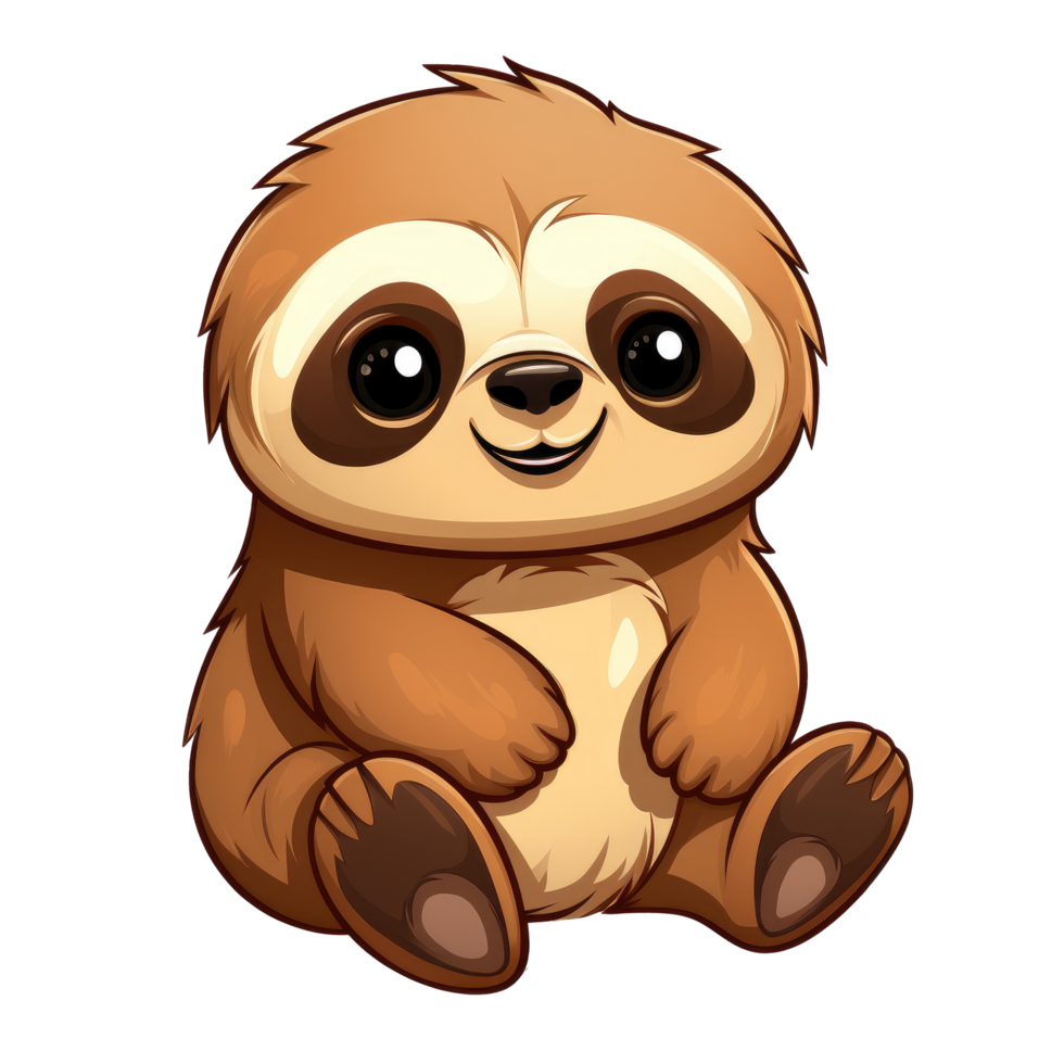 AI generated cute chibi sloth. cartoon sloth character. png