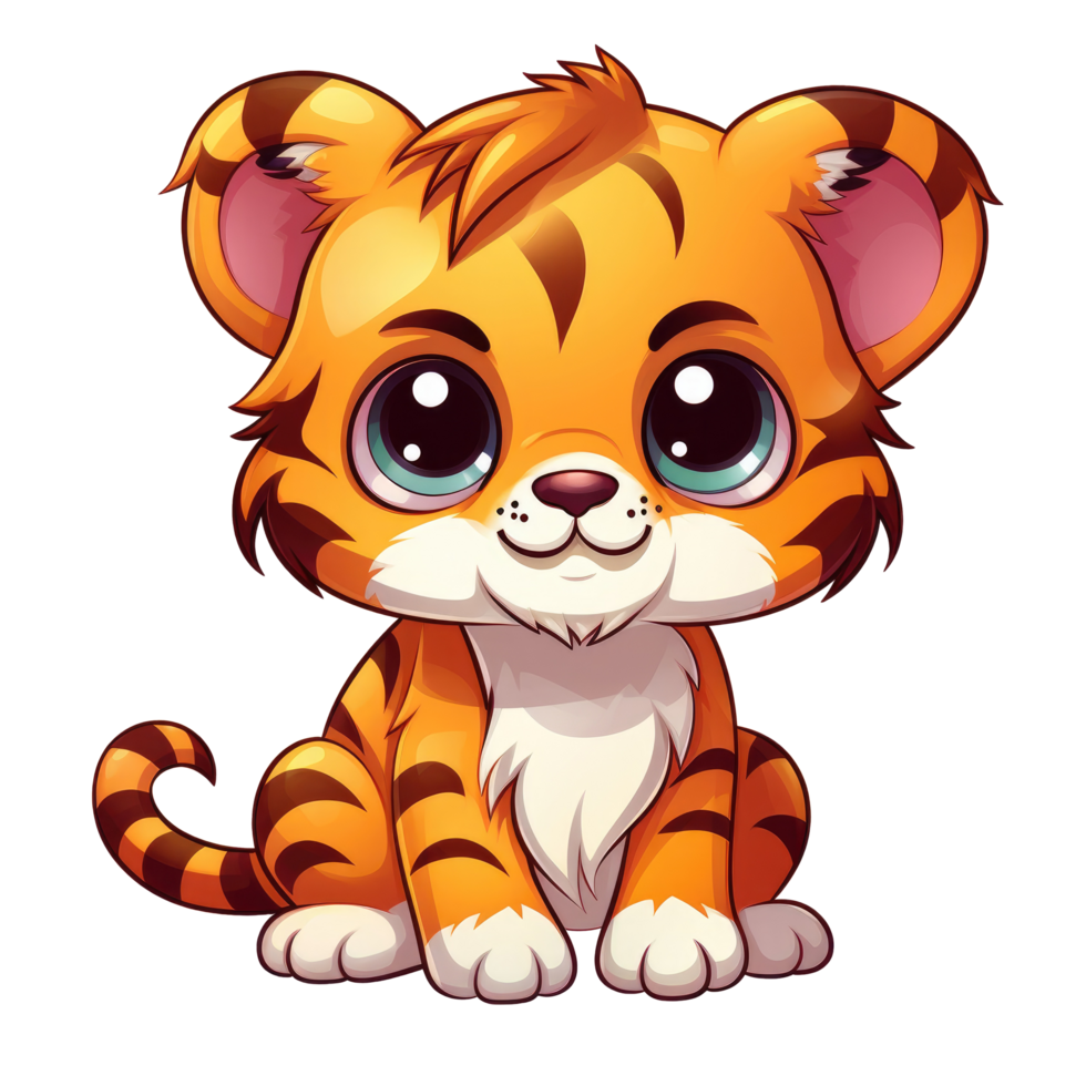 ai generado linda chibi tigre. dibujos animados Tigre personaje. png