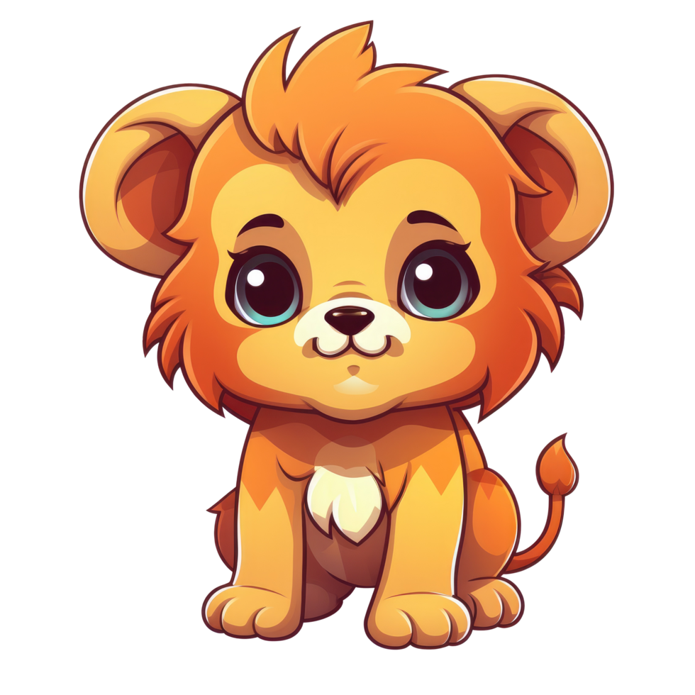 ai generado linda chibi león. dibujos animados león personaje. png