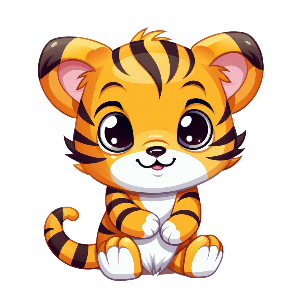 AI generated cute chibi tiger. cartoon tiger character. png