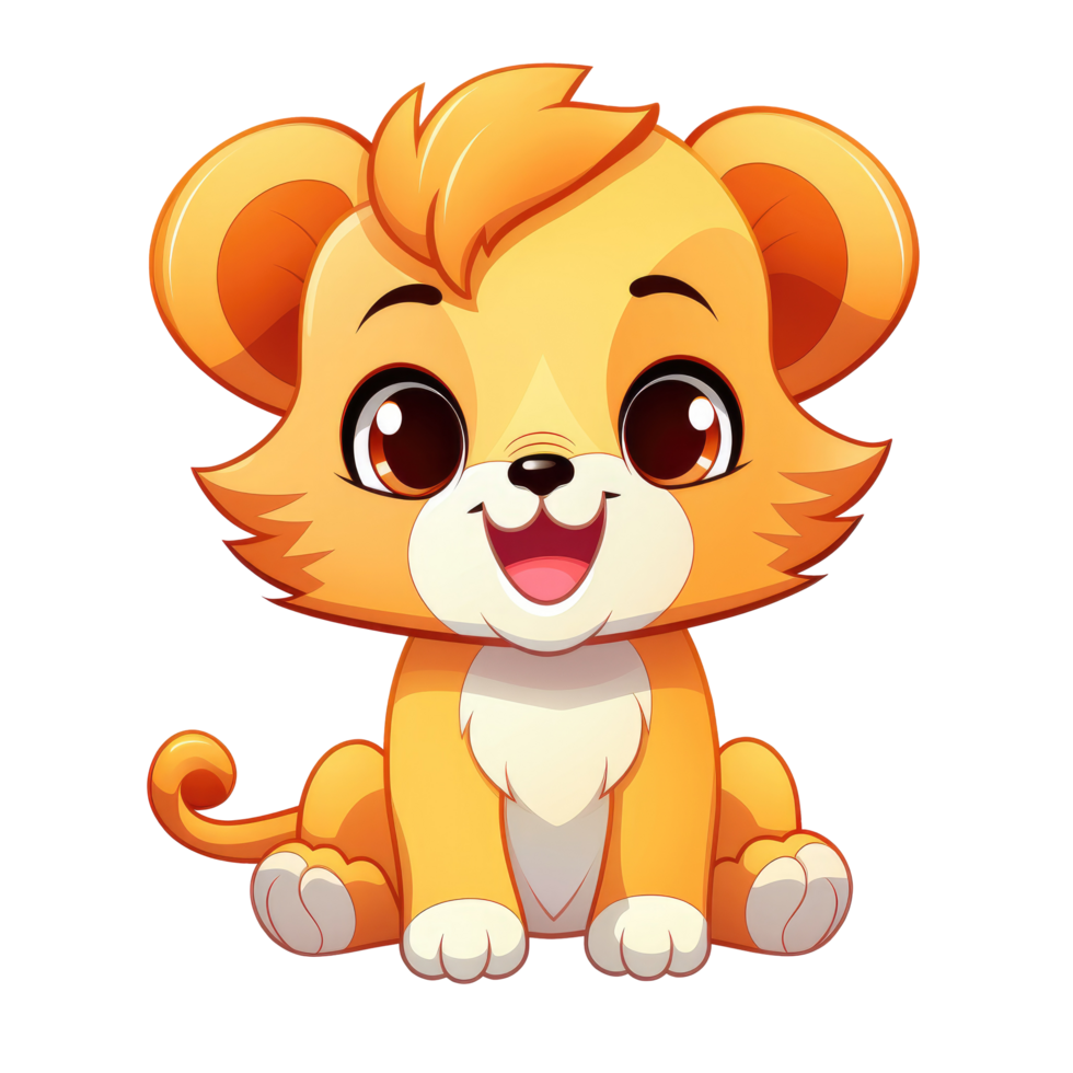 AI generated cute chibi lion. cartoon lion character. png