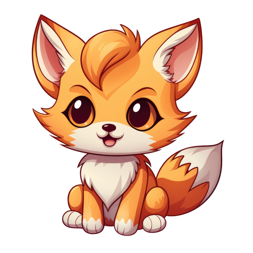 AI generated cute chibi fox. cartoon fox character. png