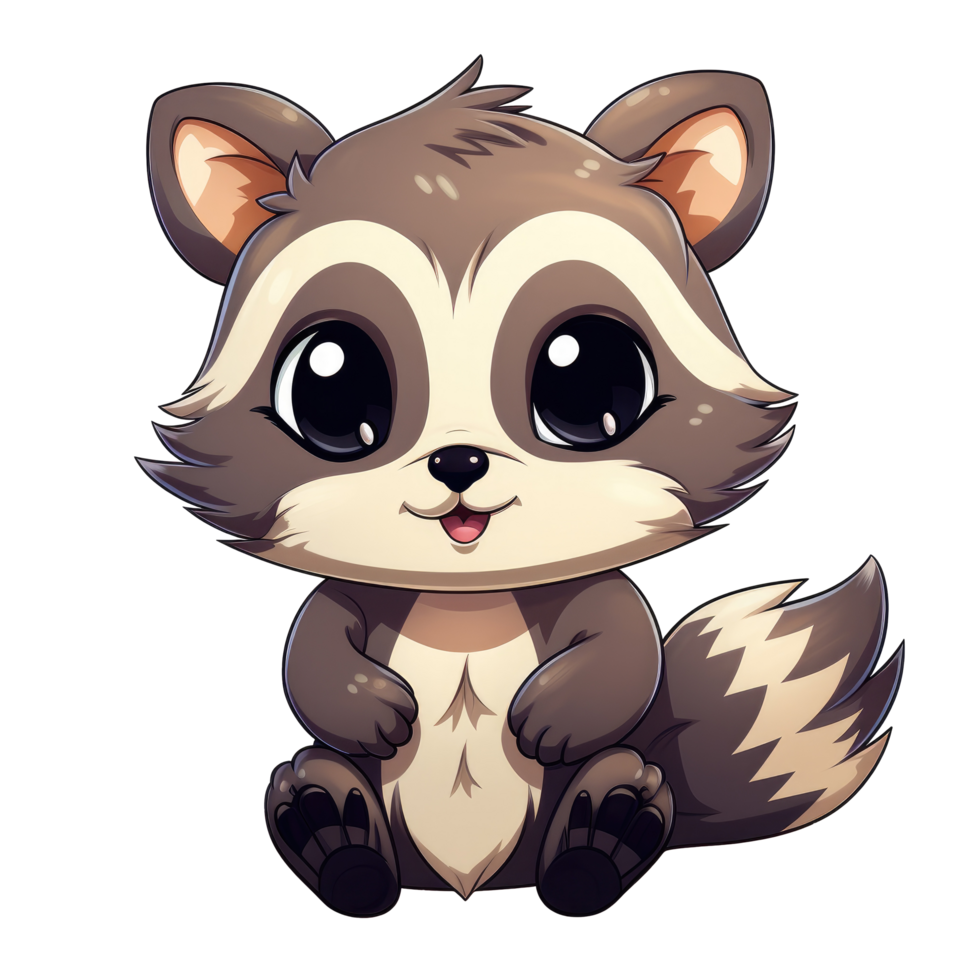 AI generated cute chibi raccoon. cartoon raccoon character. png