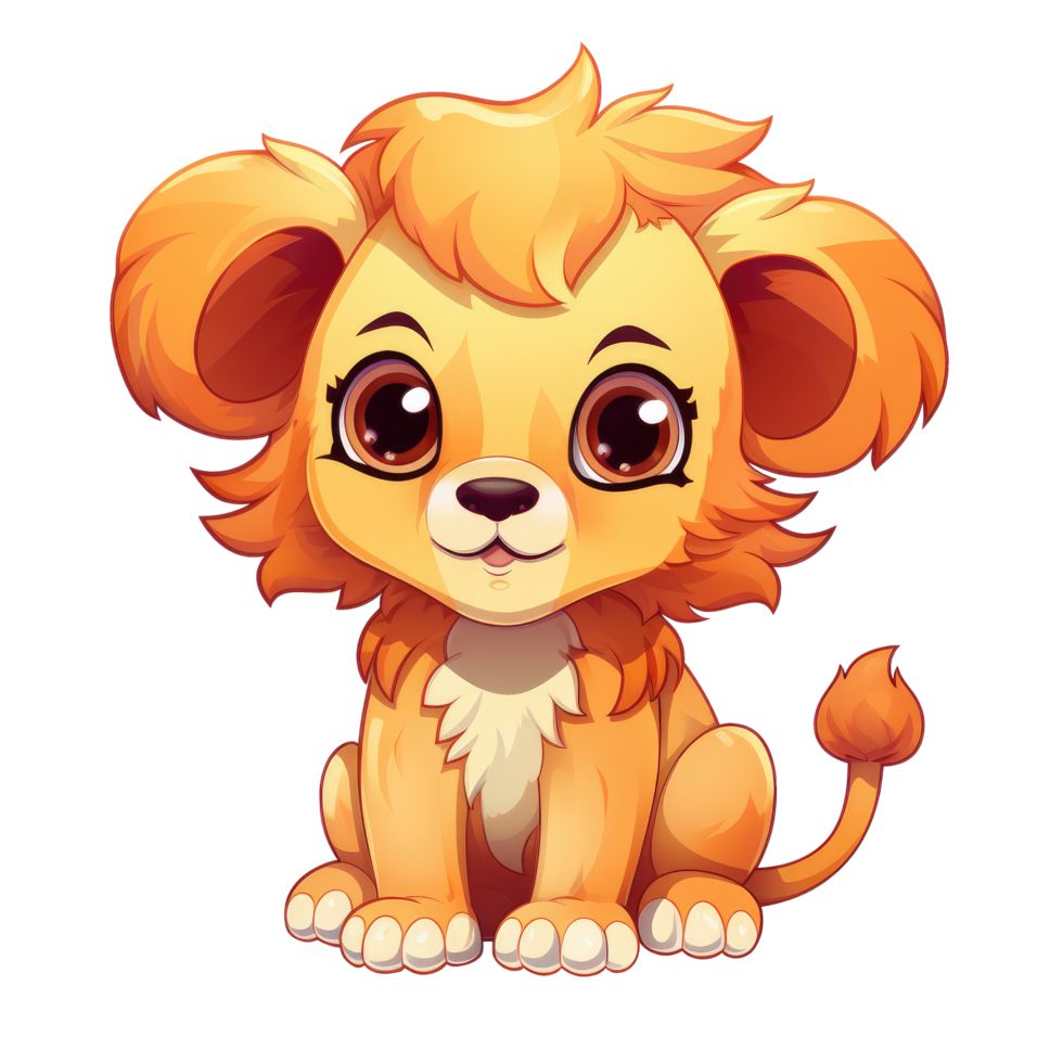 AI generated cute chibi lion. cartoon lion character. png