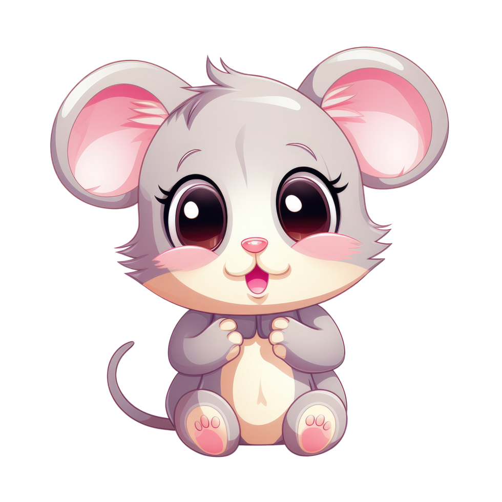 AI generated cute chibi mouse. cartoon mouse character. png