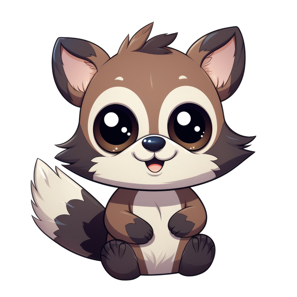 AI generated cute chibi raccoon. cartoon raccoon character. png