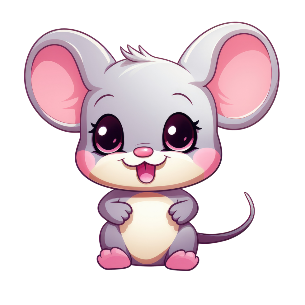 AI generated cute chibi mouse. cartoon mouse character. png