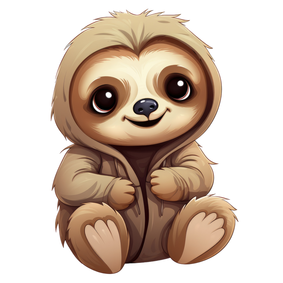 AI generated cute chibi sloth. cartoon sloth character. png