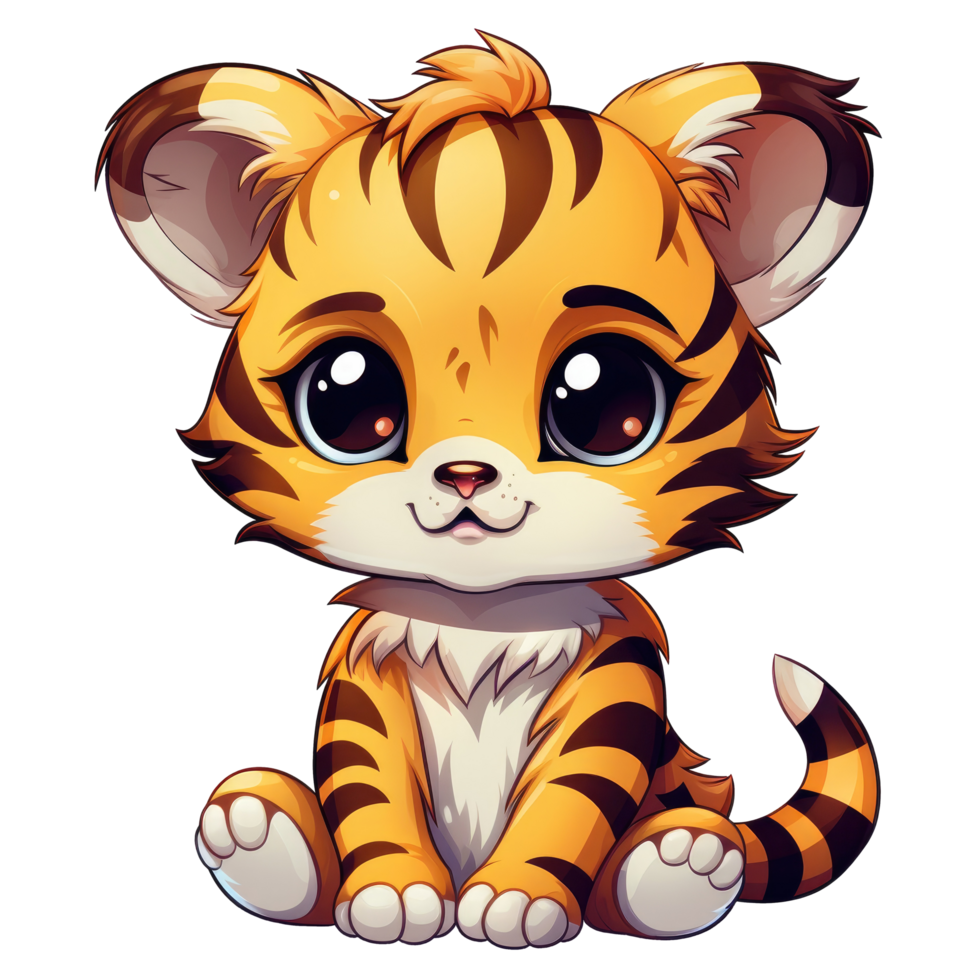 ai generado linda chibi tigre. dibujos animados Tigre personaje. png