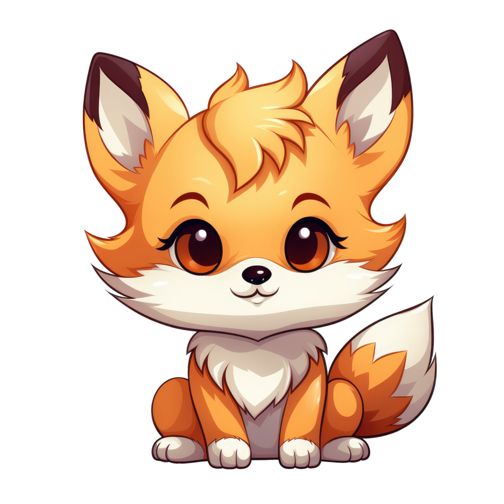 AI generated cute chibi fox. cartoon fox character. png