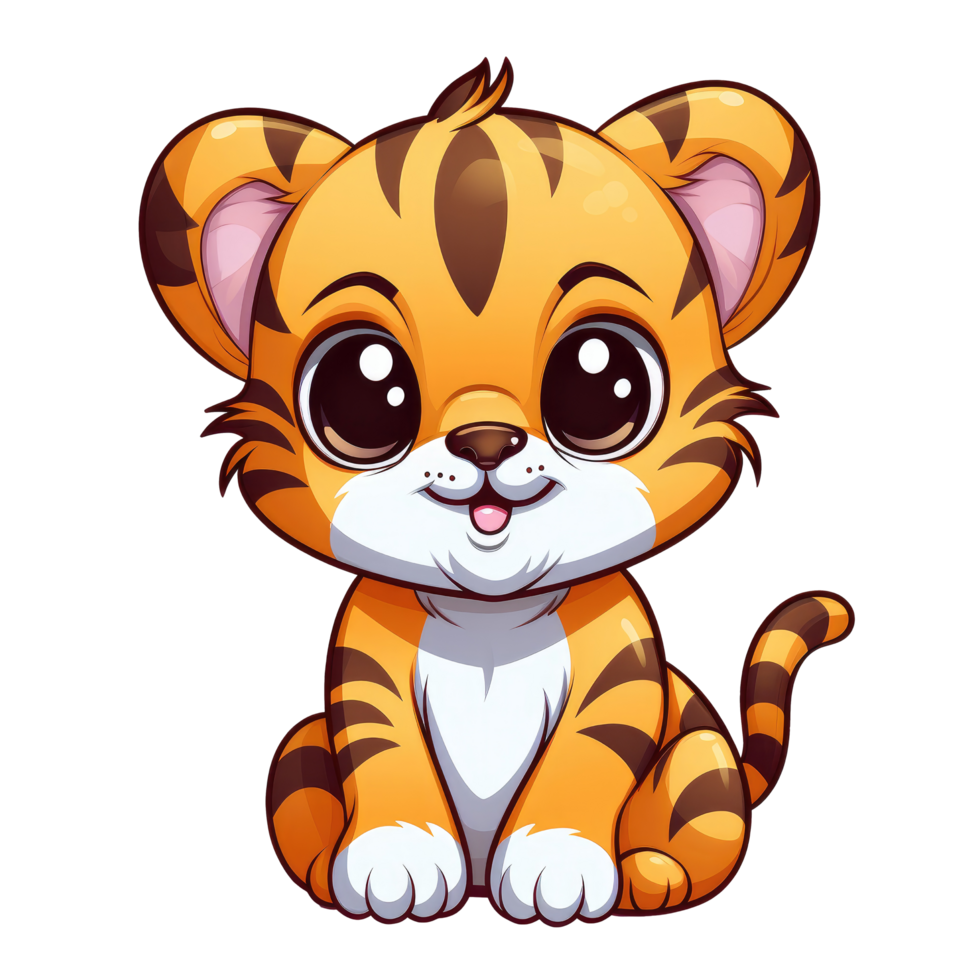 AI generated cute chibi tiger. cartoon tiger character. png