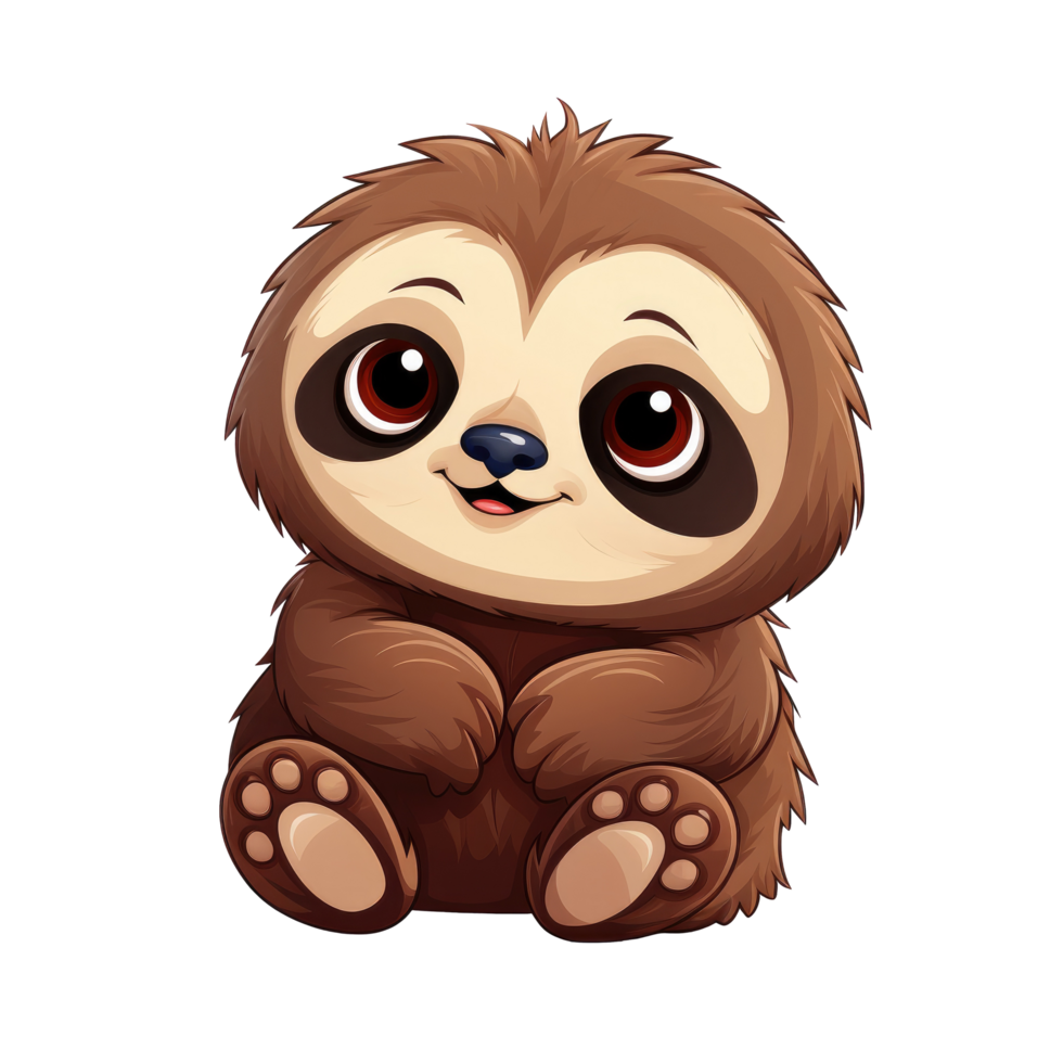 AI generated cute chibi sloth. cartoon sloth character. png