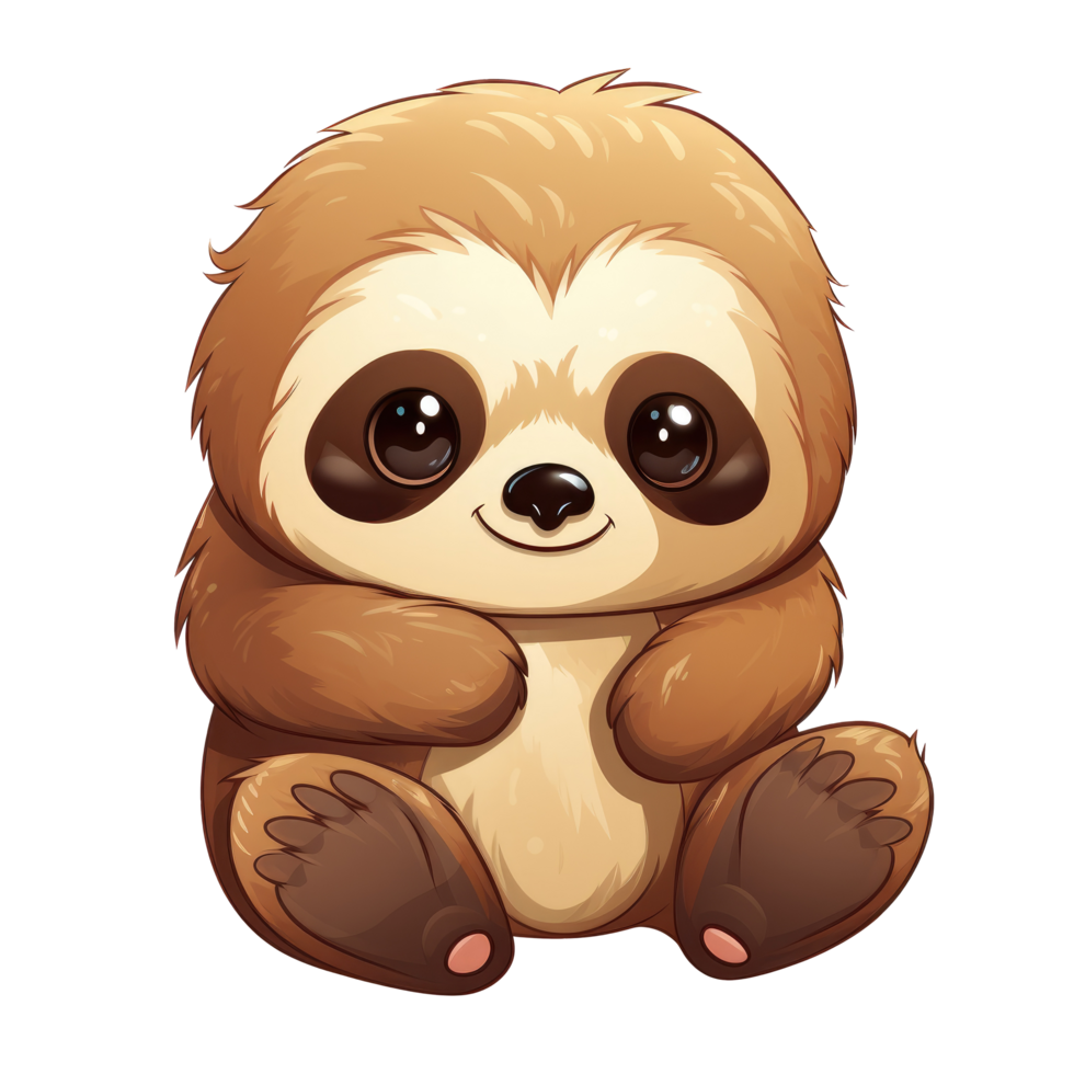 AI generated cute chibi sloth. cartoon sloth character. png