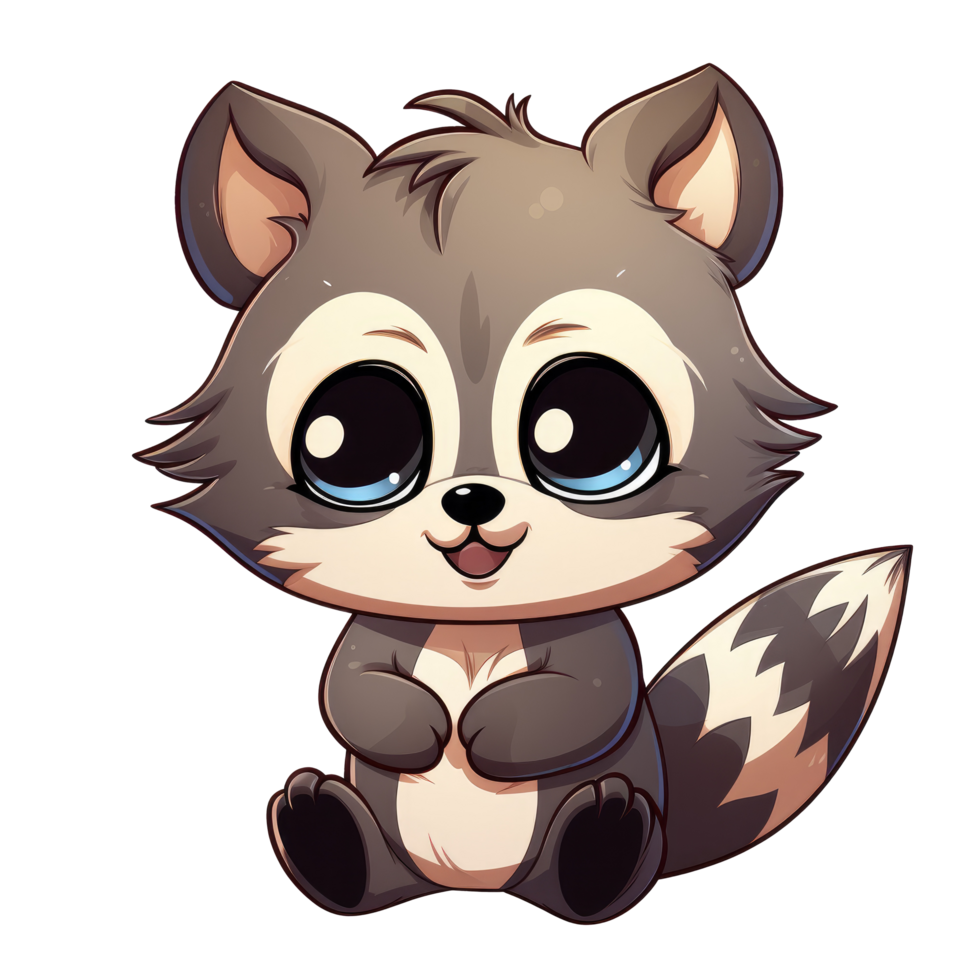 AI generated cute chibi raccoon. cartoon raccoon character. png