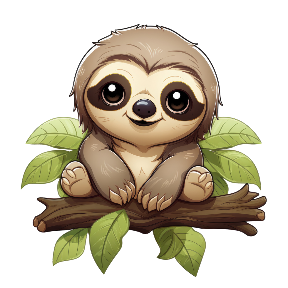 AI generated cute chibi sloth. cartoon sloth character. png