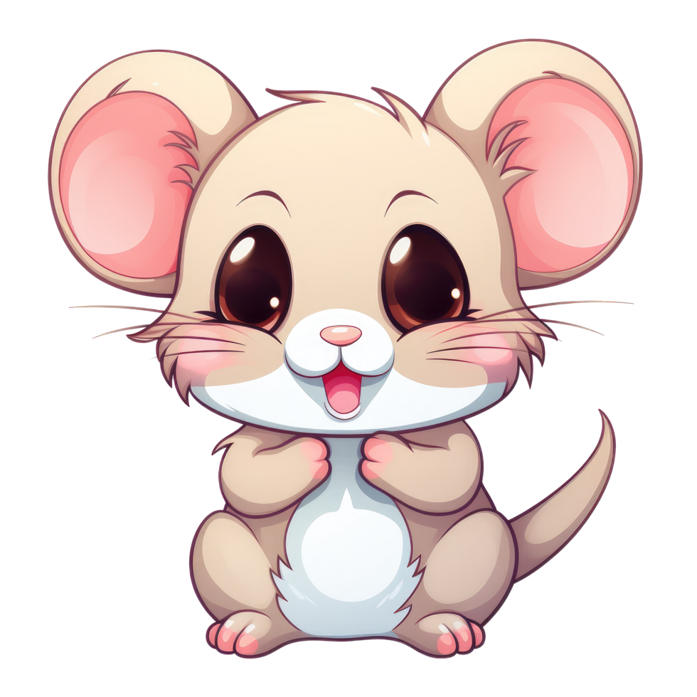 AI generated cute chibi mouse. cartoon mouse character. png