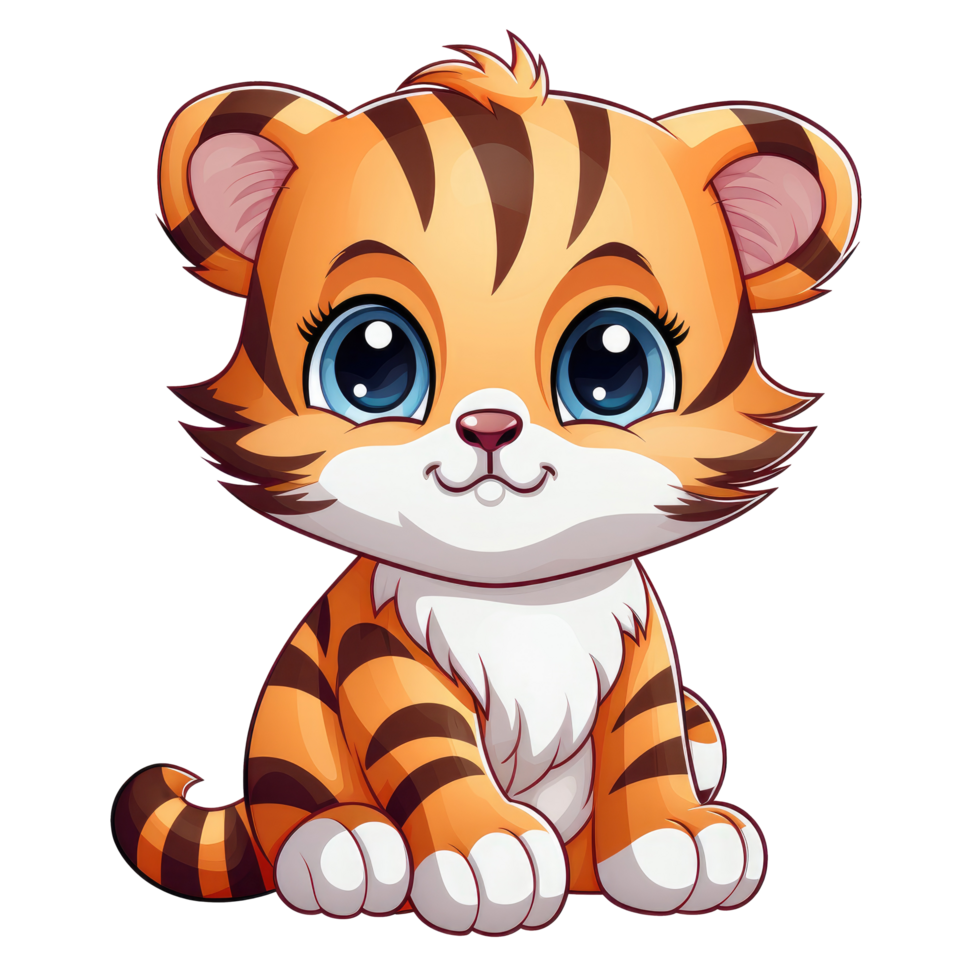 ai generato carino chibi tigre. cartone animato tigre carattere. png