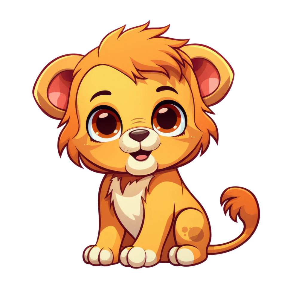 AI generated cute chibi lion. cartoon lion character. png