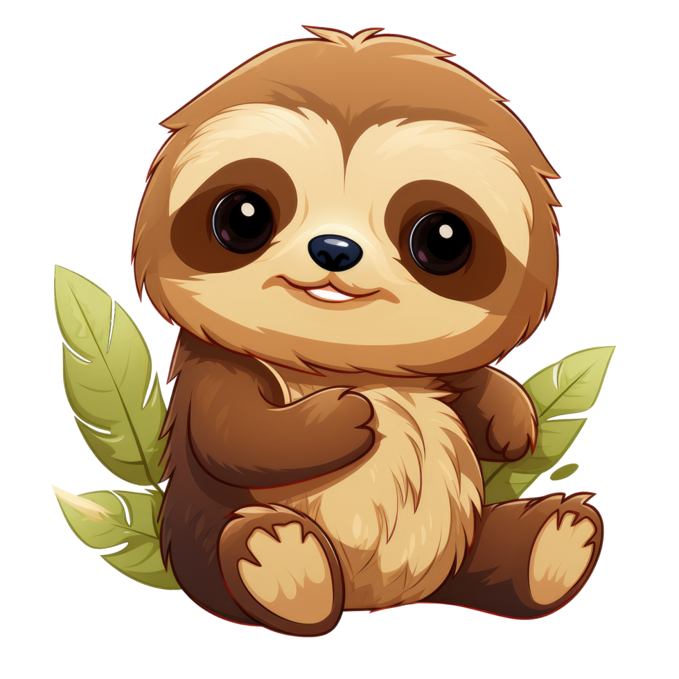 AI generated cute chibi sloth. cartoon sloth character. png