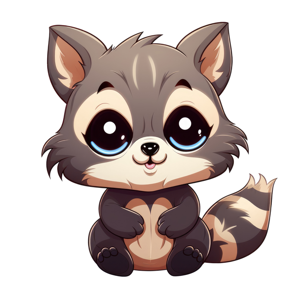 AI generated cute chibi raccoon. cartoon raccoon character. png