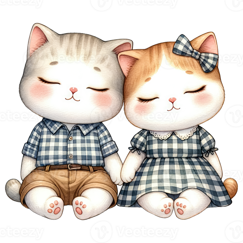 AI generated Watercolor Cute Lovely Couple Cat Clipart AI Generative png