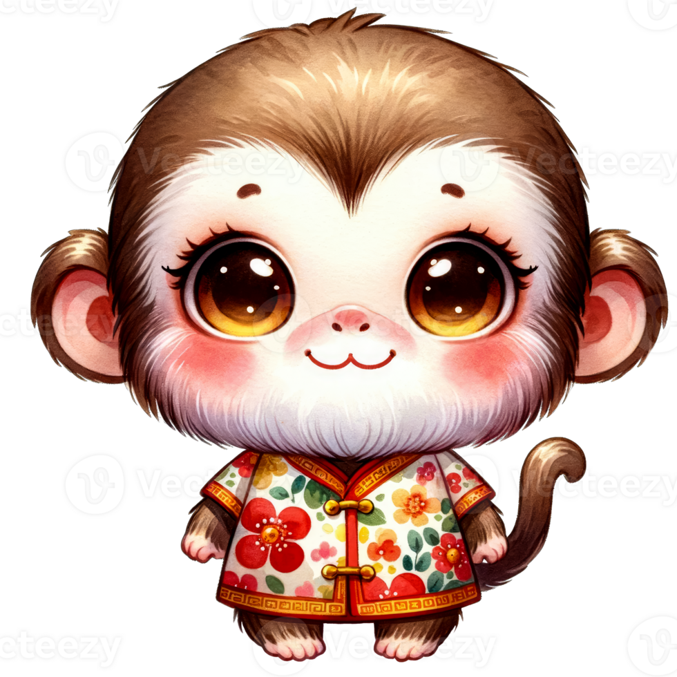AI generated Watercolor Illustration of Monkey Chinese Zodiac AI Generative png