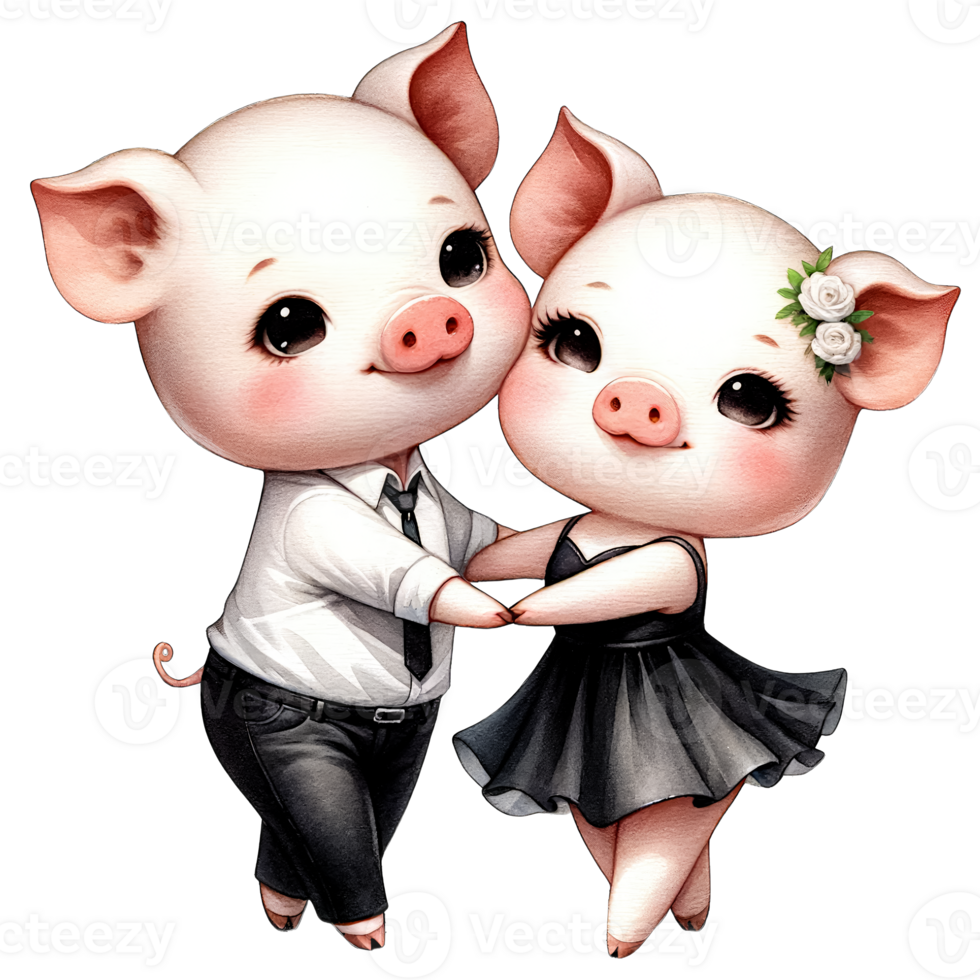 AI generated Watercolor Cute Lovely Couple Pig Clipart AI Generative png