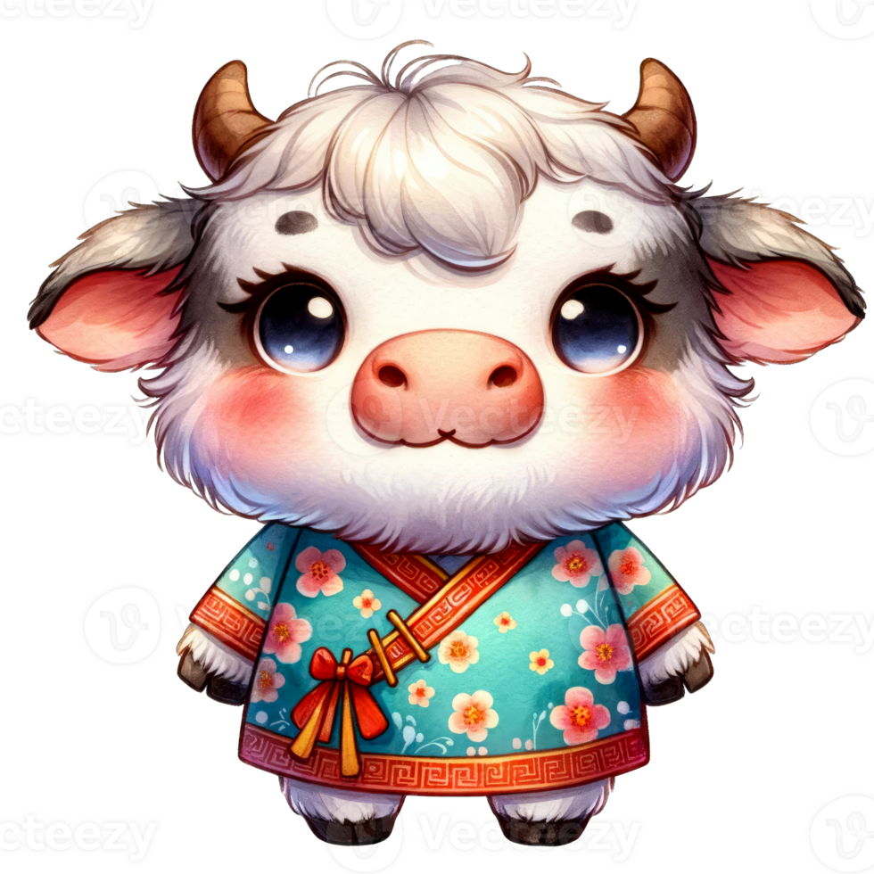AI generated Watercolor Illustration of Ox Chinese Zodiac AI Generative png