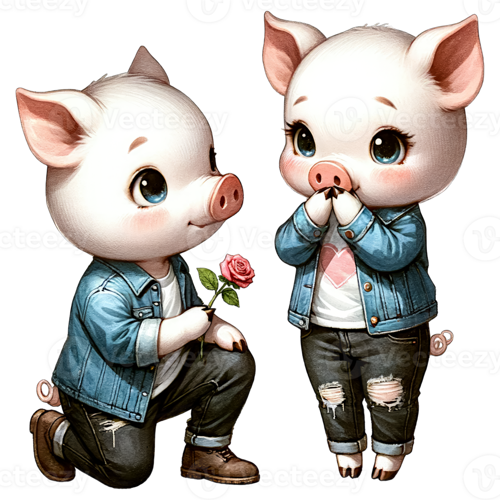 AI generated Watercolor Cute Lovely Couple Pig Clipart AI Generative png
