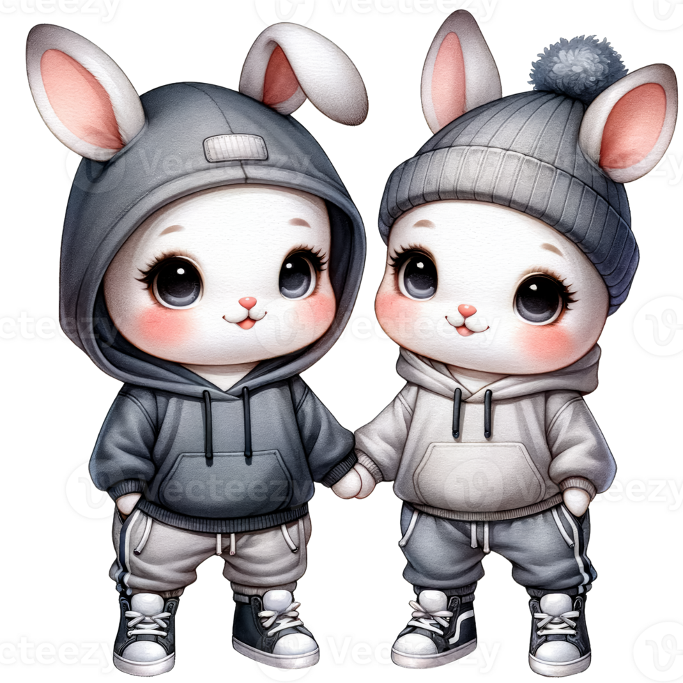 AI generated Watercolor Cute Lovely Couple Bunny Clipart AI Generatuve png
